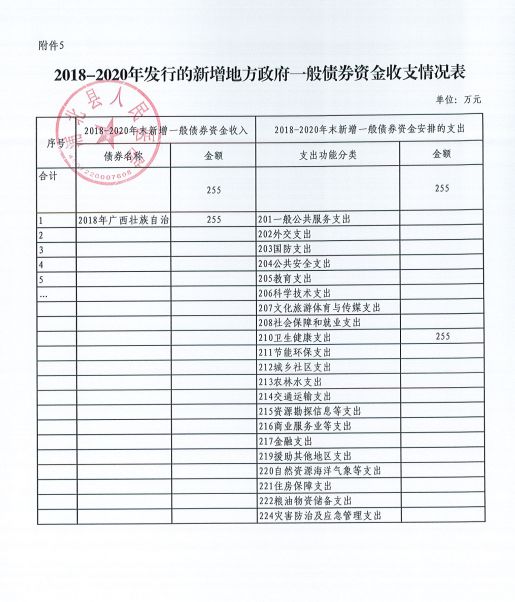 浦北县人民医院2018年-2020年新增地方政府债券存续期信息公开